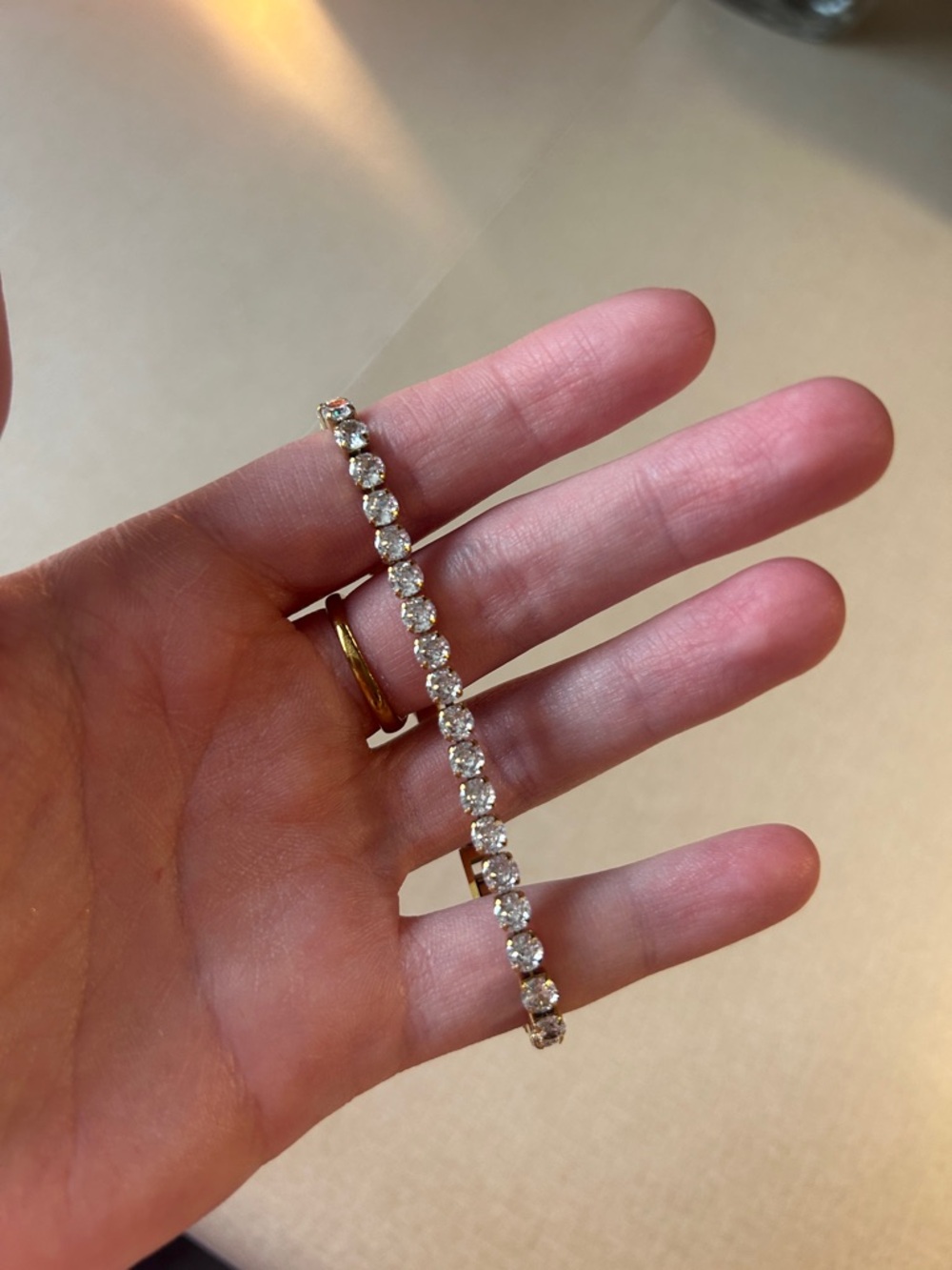 Gold-Tone Clear Crystal Tennis Bracelet - Elegant Women’s Jewelry